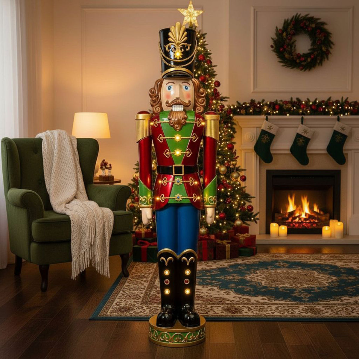 5.5ft Large Traditional Christmas Nutcracker Soldier - Multi-Coloured with LED Lights