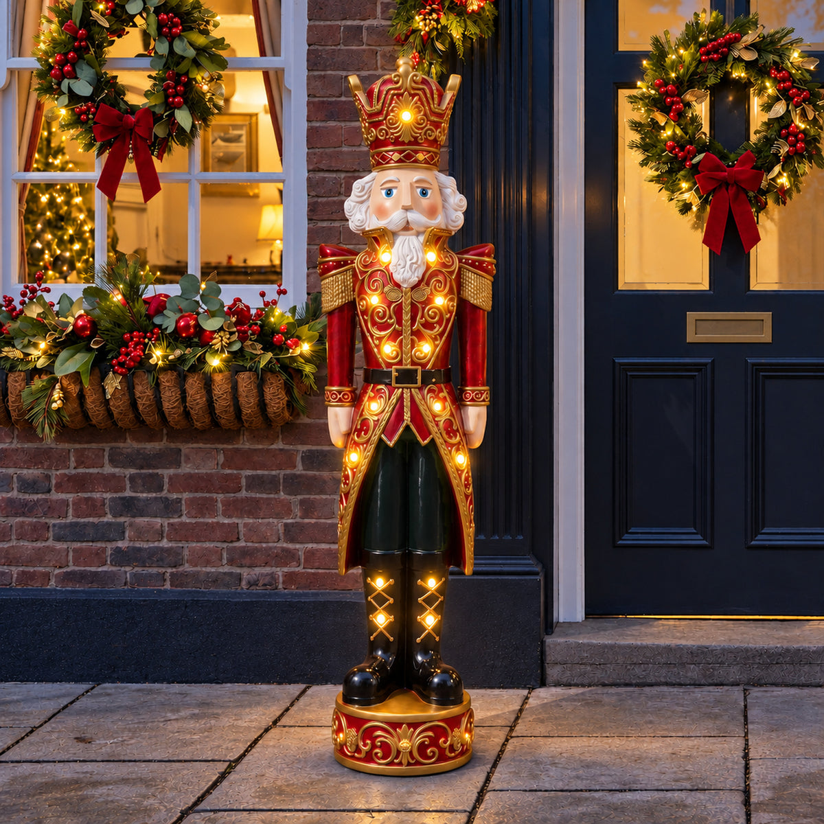 5.5ft Large Traditional Christmas Nutcracker King - Red and Gold with LED Lights