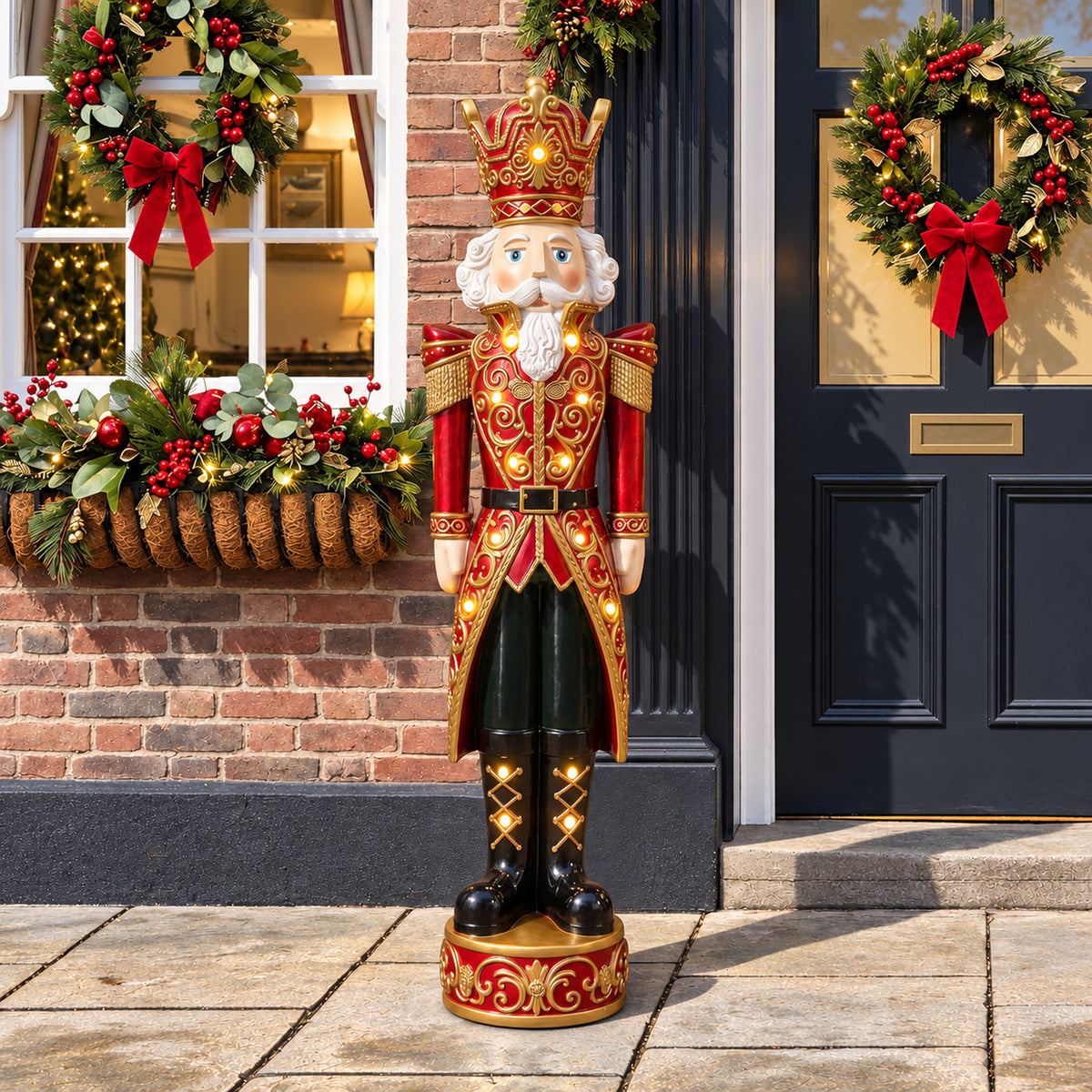 5.5ft Large Traditional Christmas Nutcracker King - Red and Gold with LED Lights