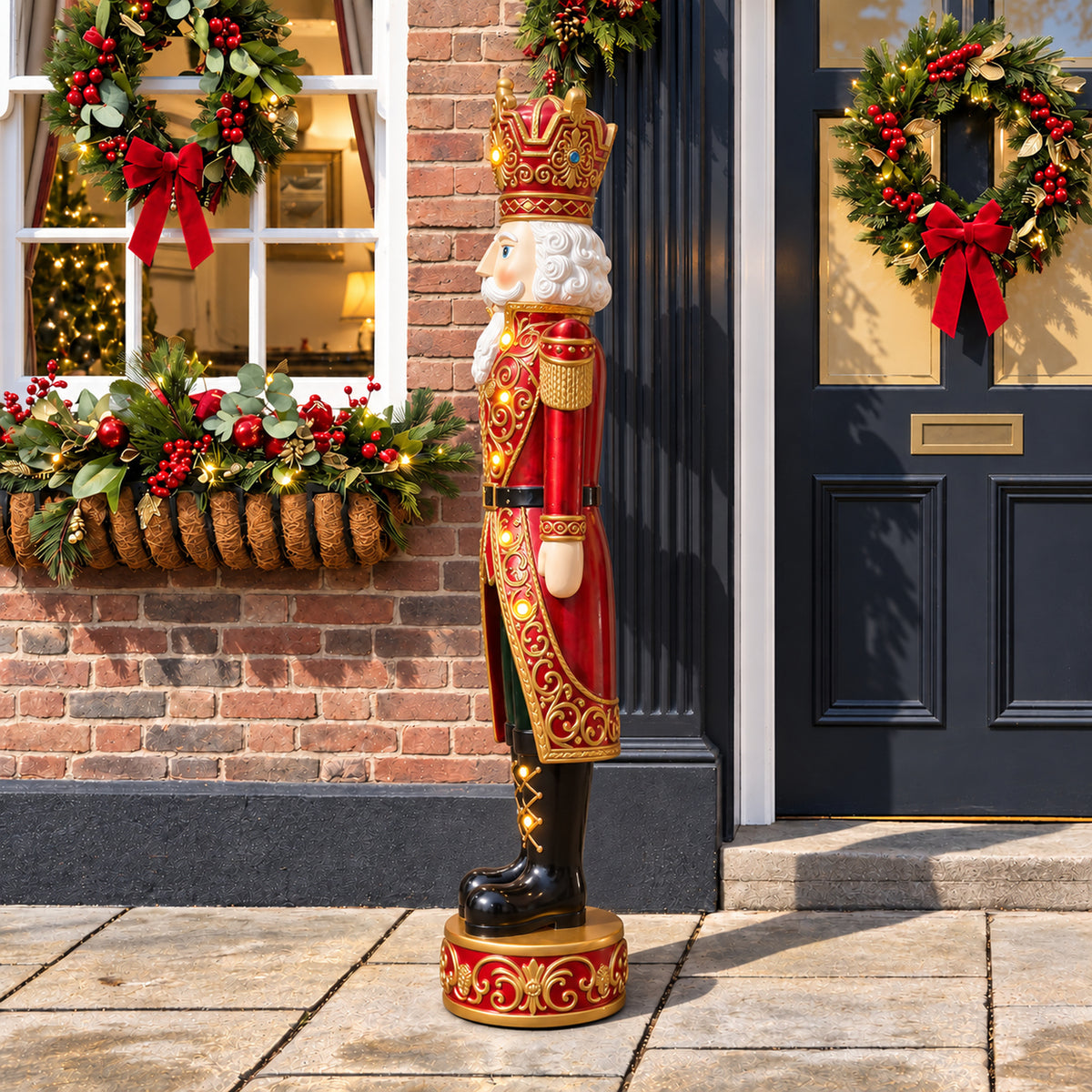 5.5ft Large Traditional Christmas Nutcracker King - Red and Gold with LED Lights