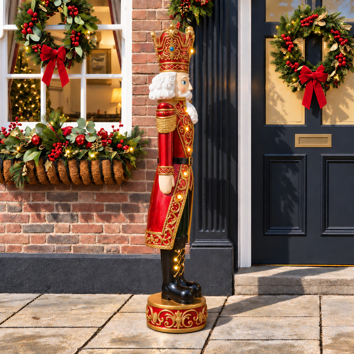 5.5ft Large Traditional Christmas Nutcracker King - Red and Gold with LED Lights