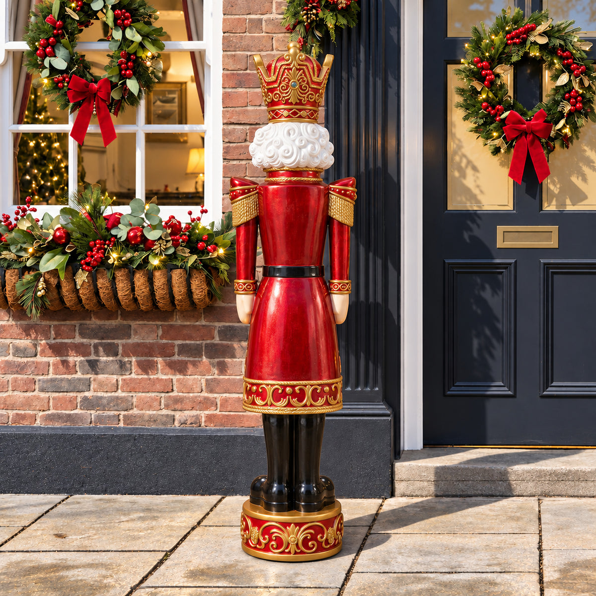 5.5ft Large Traditional Christmas Nutcracker King - Red and Gold with LED Lights