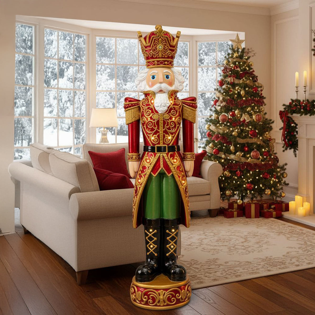 5.5ft Large Traditional Christmas Nutcracker King - Red and Gold with LED Lights