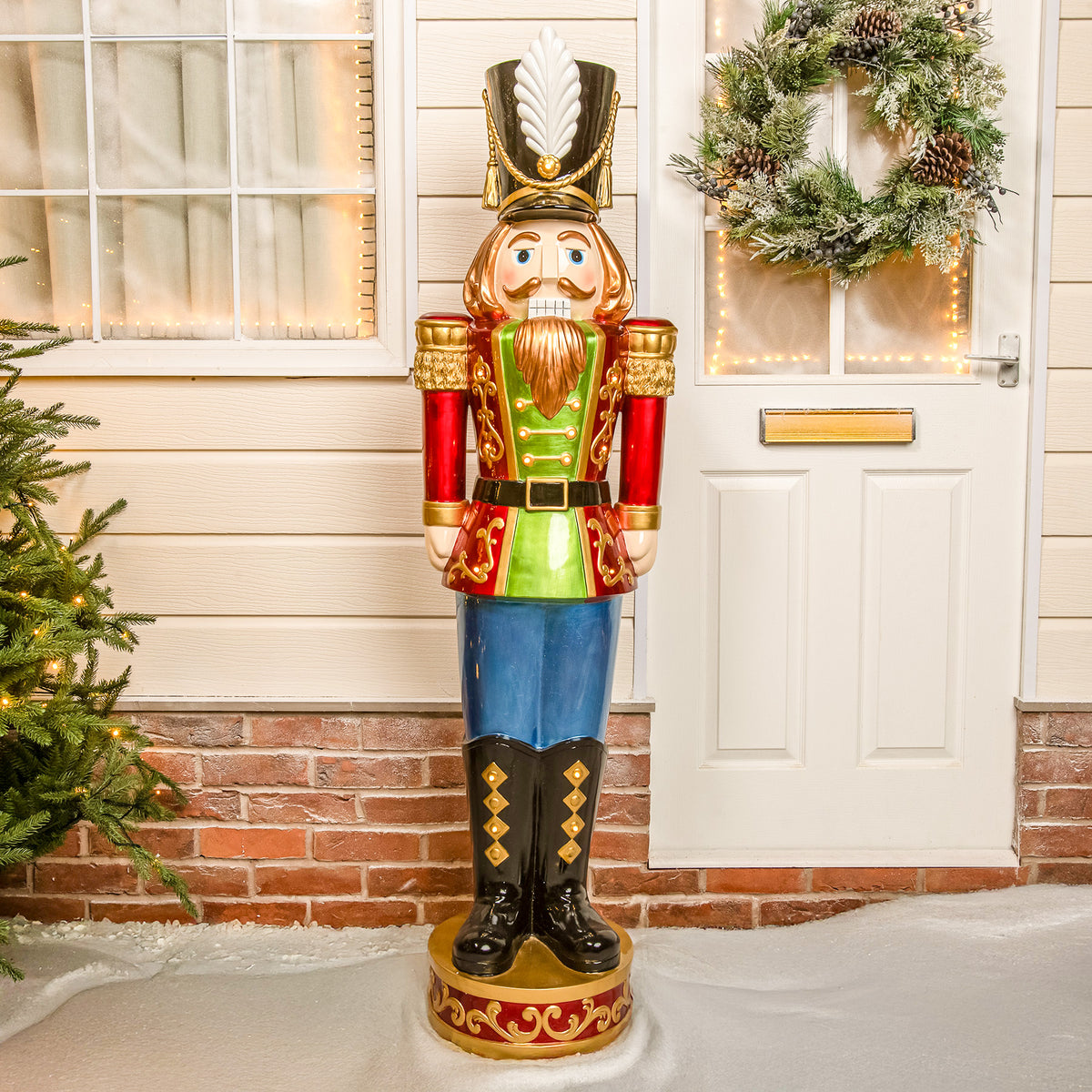 5.5ft Large Traditional Christmas Nutcracker Soldier - Red, Blue and Green with LED Lights