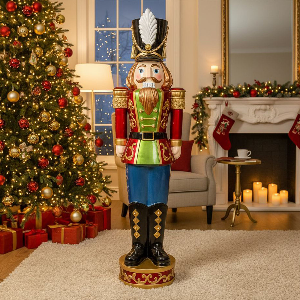 5.5ft Large Traditional Christmas Nutcracker Soldier - Red, Blue and Green with LED Lights