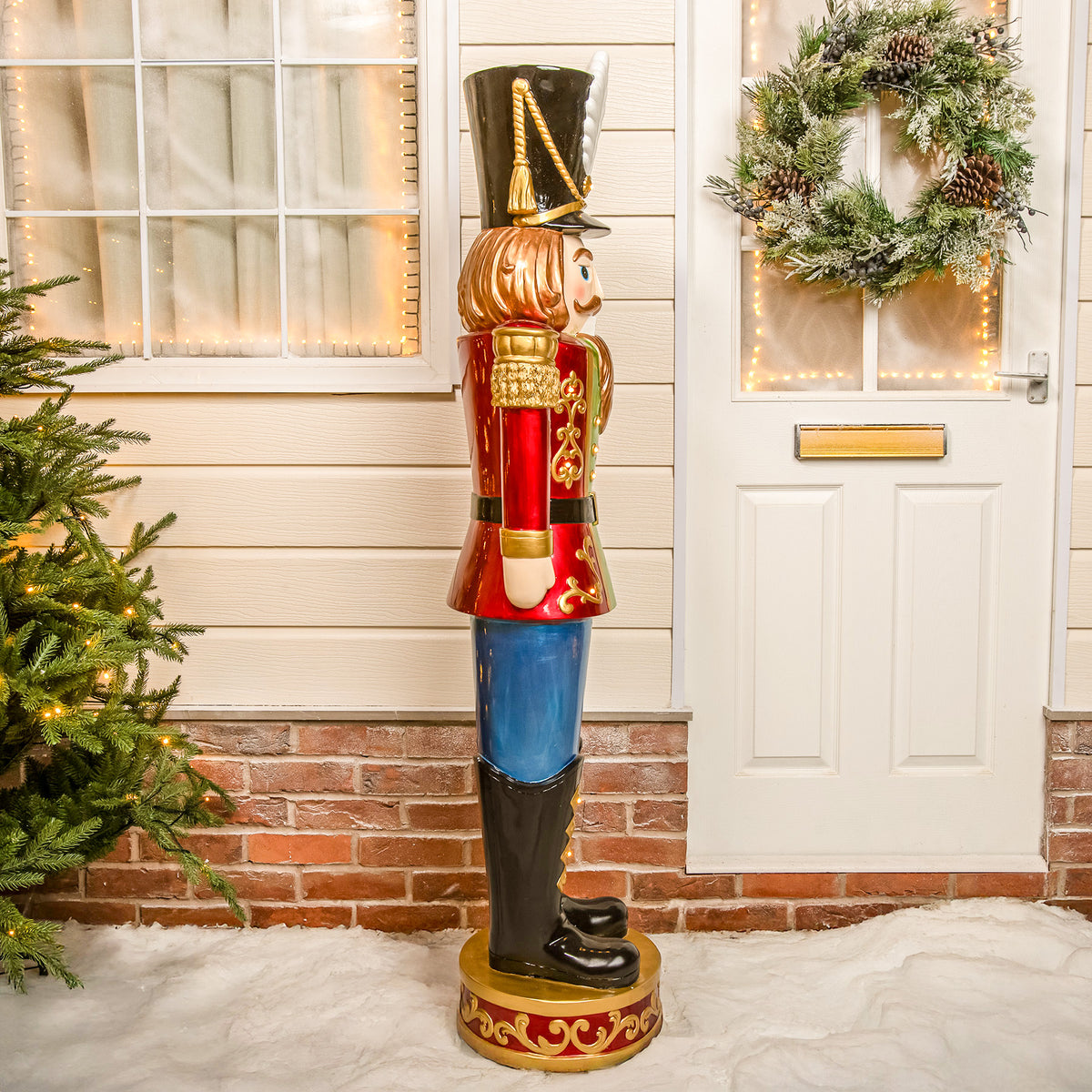 5.5ft Large Traditional Christmas Nutcracker Soldier - Red, Blue and Green with LED Lights