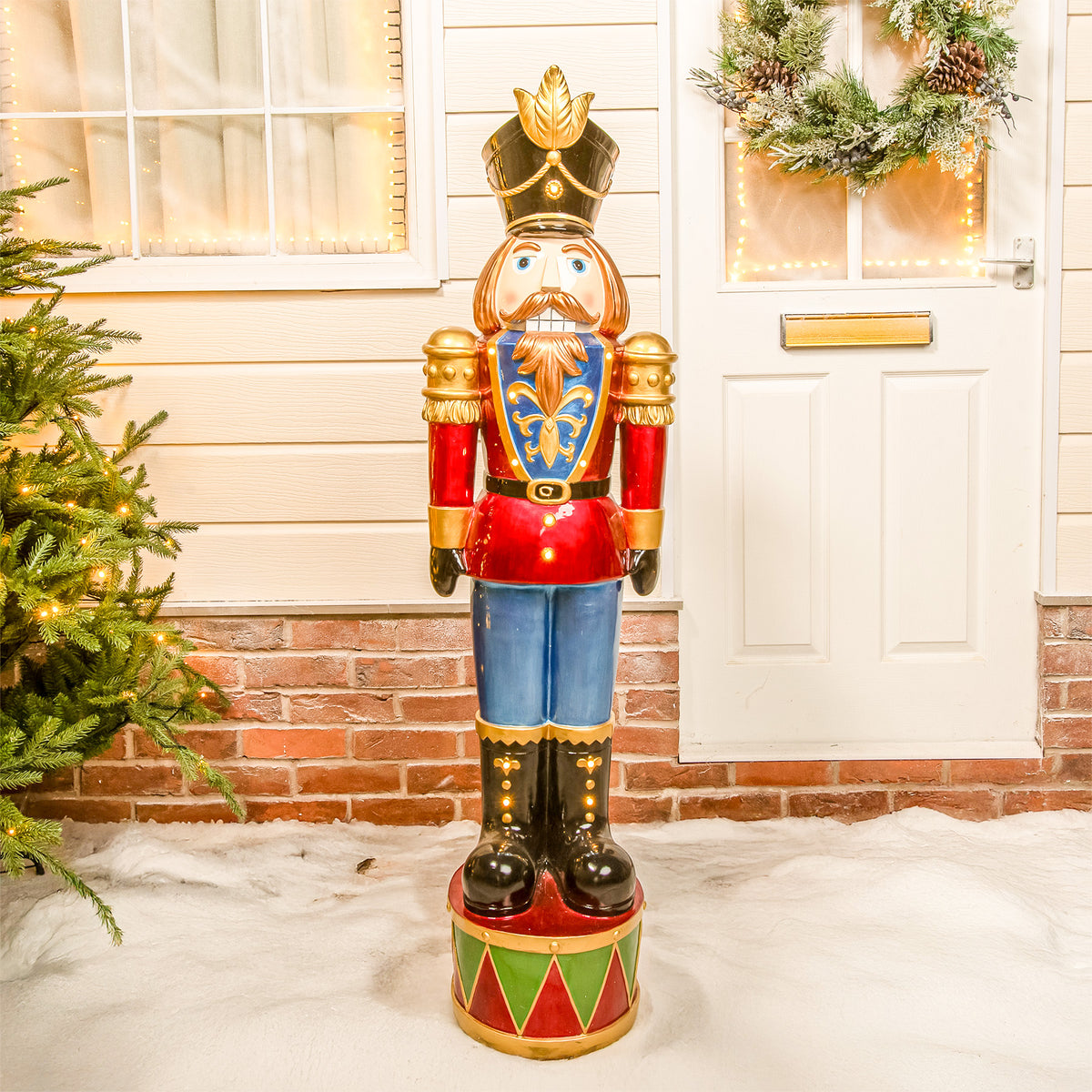 4.5ft Large Traditional Christmas Nutcracker Soldier - Red and Blue with LED Lights