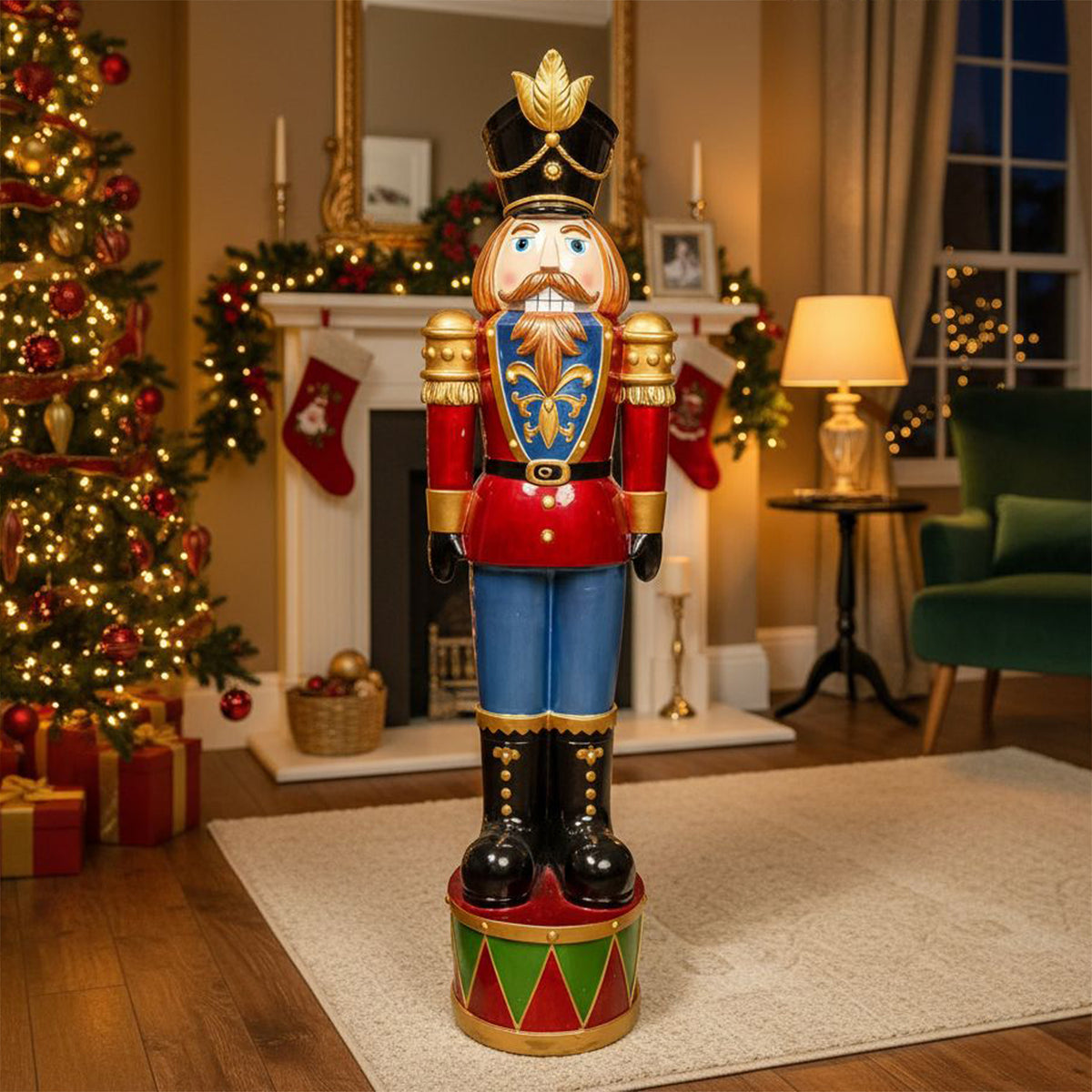 4.5ft Large Traditional Christmas Nutcracker Soldier - Red and Blue with LED Lights
