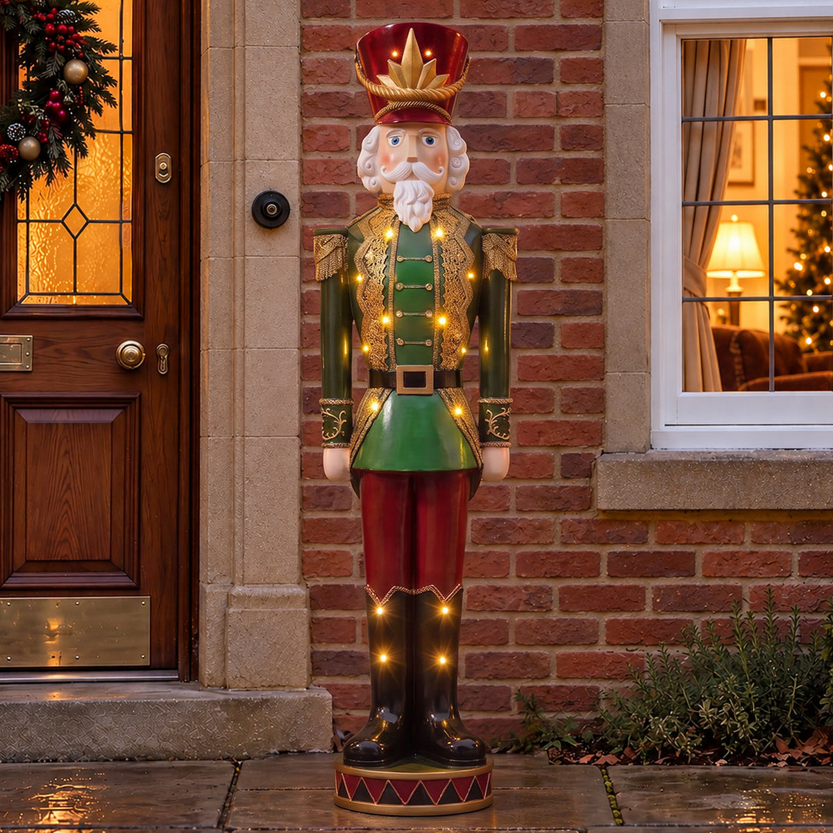 5ft Large Traditional Christmas Nutcracker Soldier - Dark Green, Red and Black with LED Lights