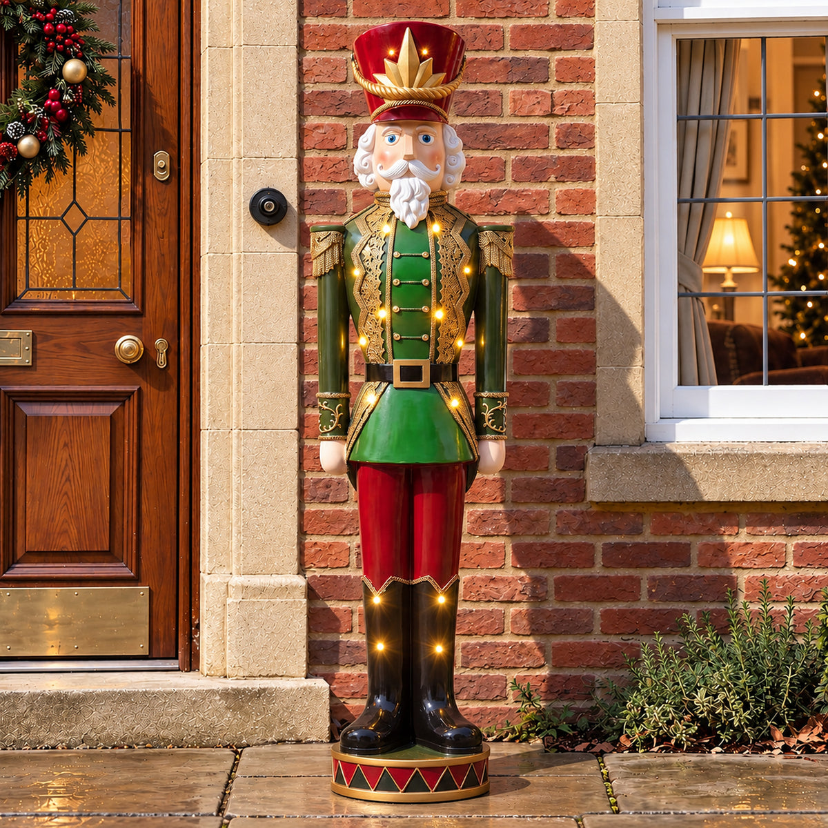 5ft Large Traditional Christmas Nutcracker Soldier - Dark Green, Red and Black with LED Lights