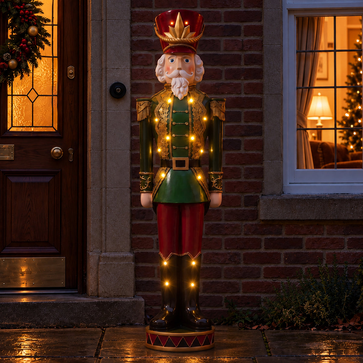 5ft Large Traditional Christmas Nutcracker Soldier - Dark Green, Red and Black with LED Lights