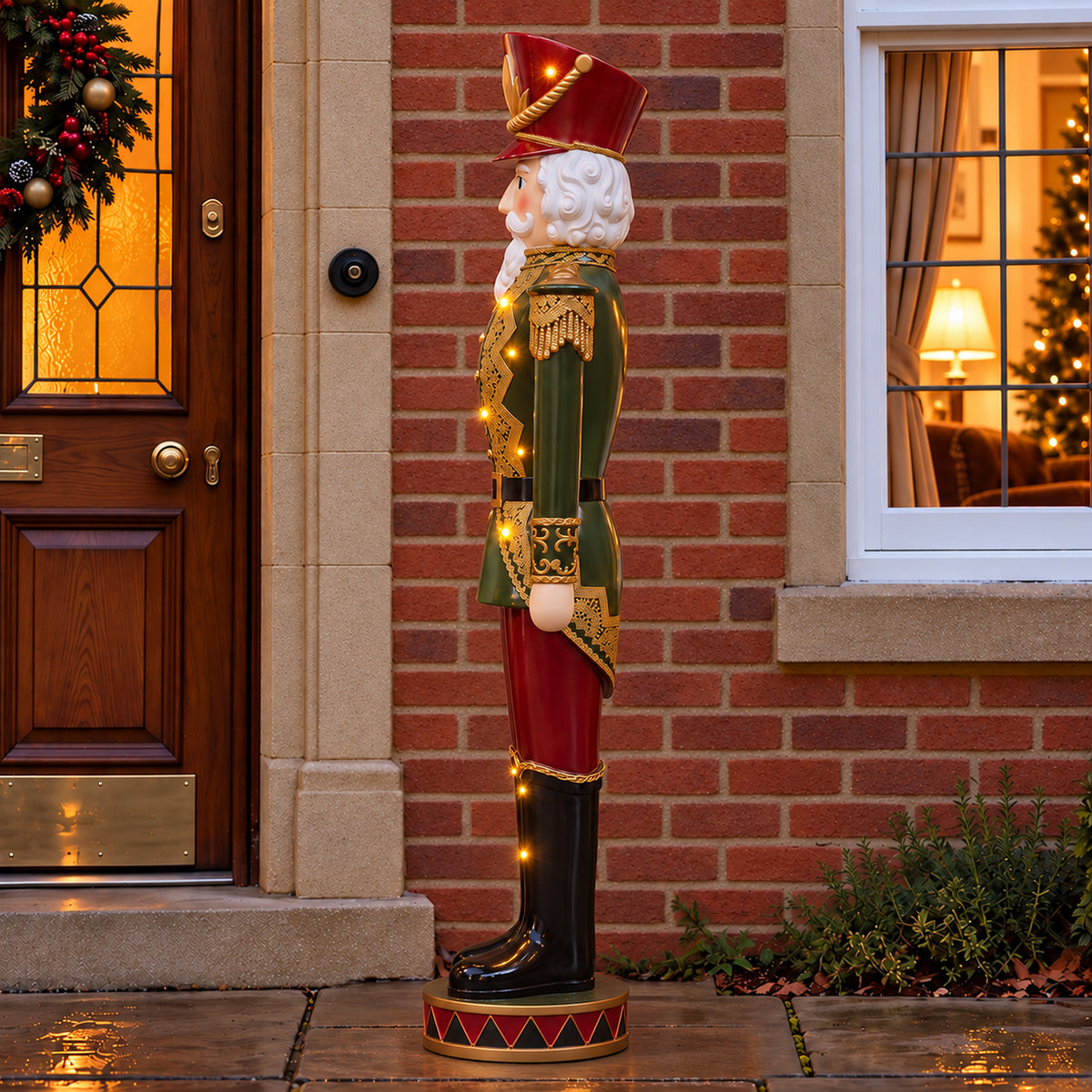 5ft Large Traditional Christmas Nutcracker Soldier - Dark Green, Red and Black with LED Lights