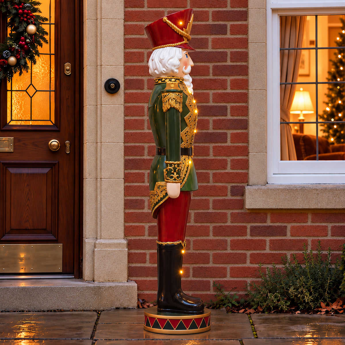 5ft Large Traditional Christmas Nutcracker Soldier - Dark Green, Red and Black with LED Lights