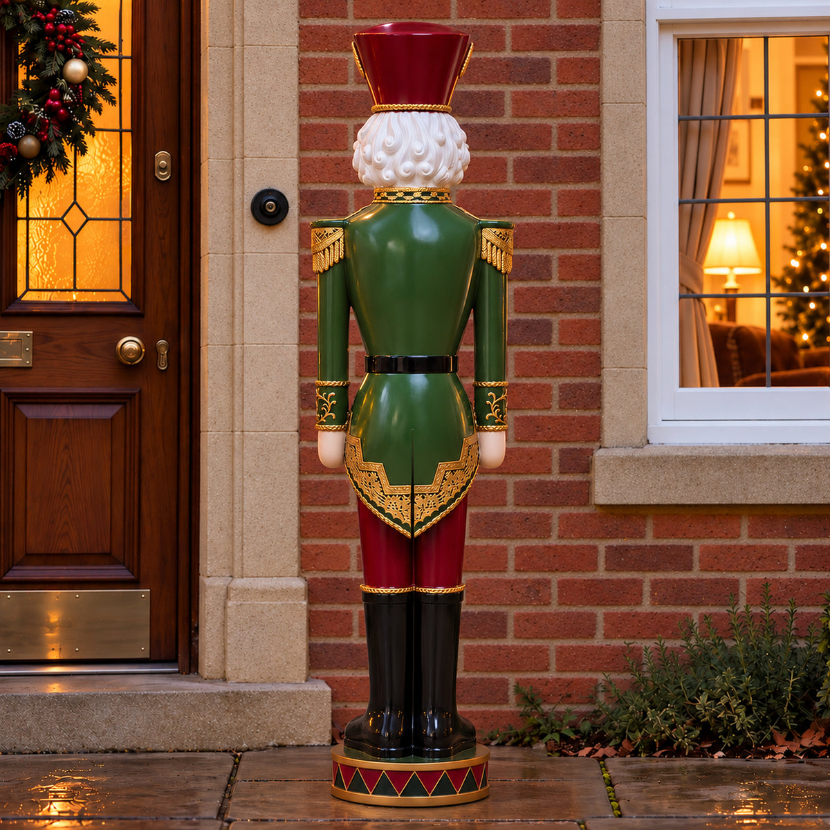 5ft Large Traditional Christmas Nutcracker Soldier - Dark Green, Red and Black with LED Lights