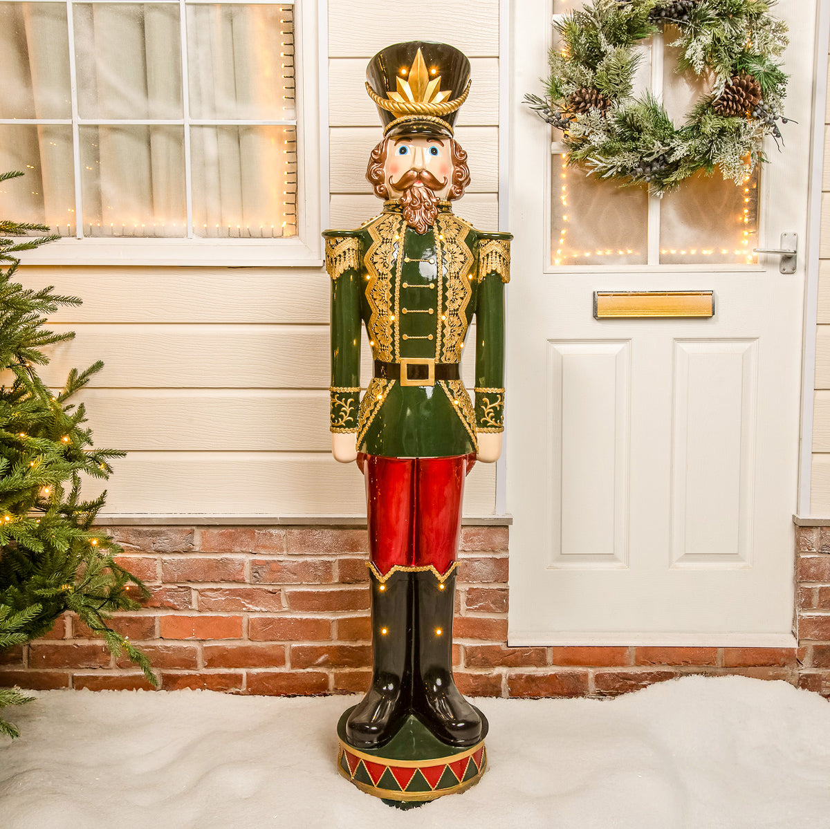 5ft Large Traditional Christmas Nutcracker Soldier - Dark Green, Red and Black with LED Lights