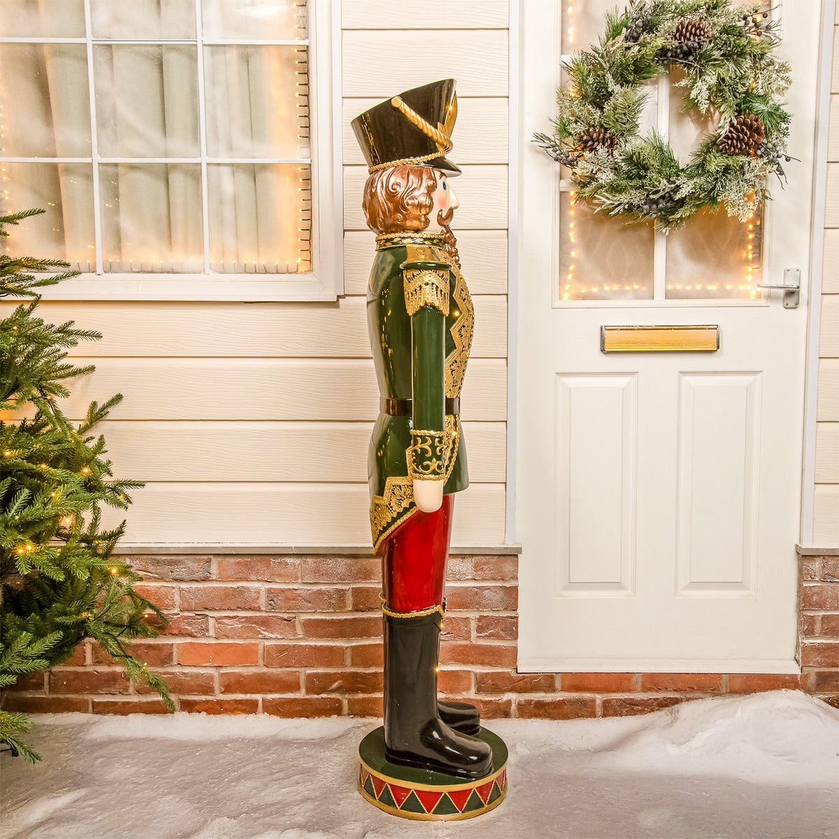 5ft Large Traditional Christmas Nutcracker Soldier - Dark Green, Red and Black with LED Lights