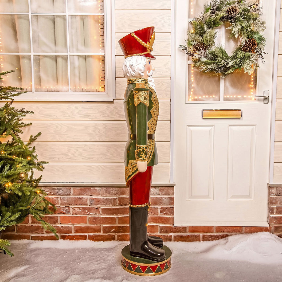5ft Large Traditional Christmas Nutcracker Soldier - Dark Green, Red and Black with LED Lights