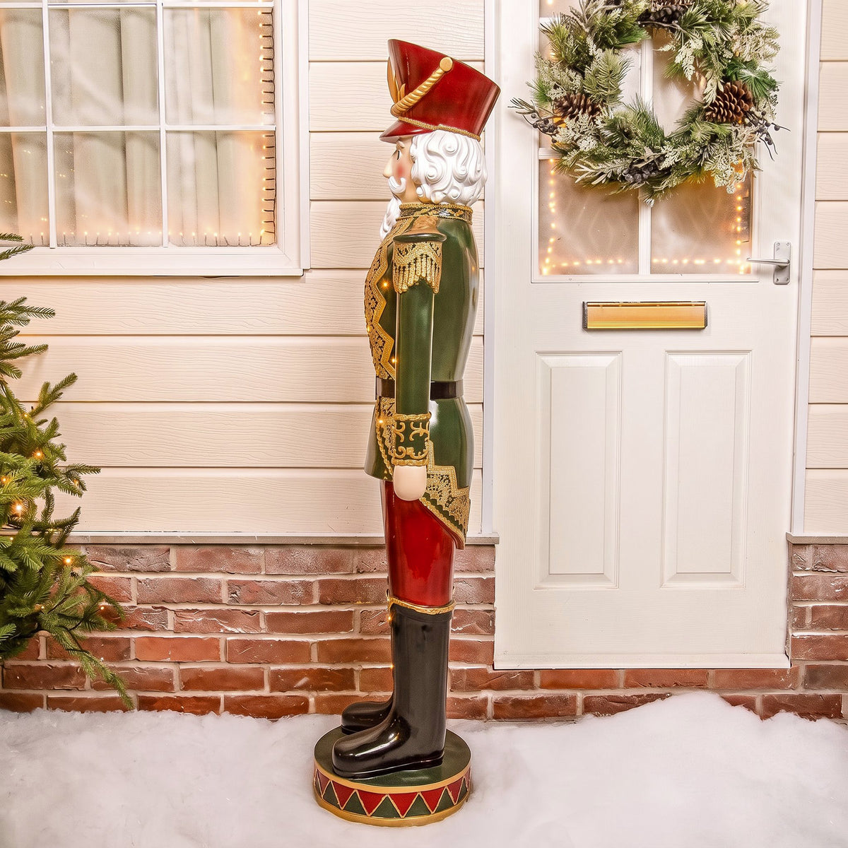 5ft Large Traditional Christmas Nutcracker Soldier - Dark Green, Red and Black with LED Lights