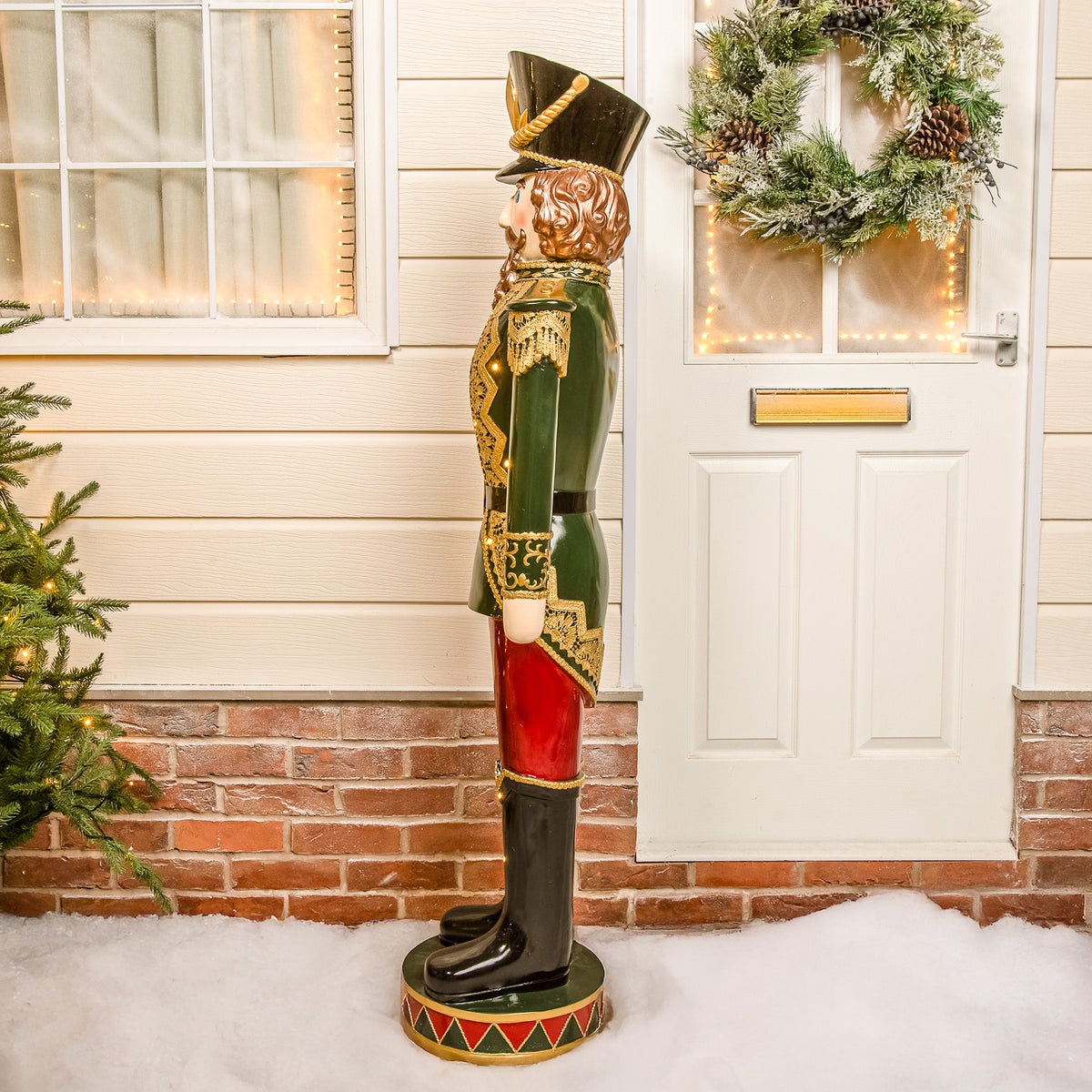 5ft Large Traditional Christmas Nutcracker Soldier - Dark Green, Red and Black with LED Lights