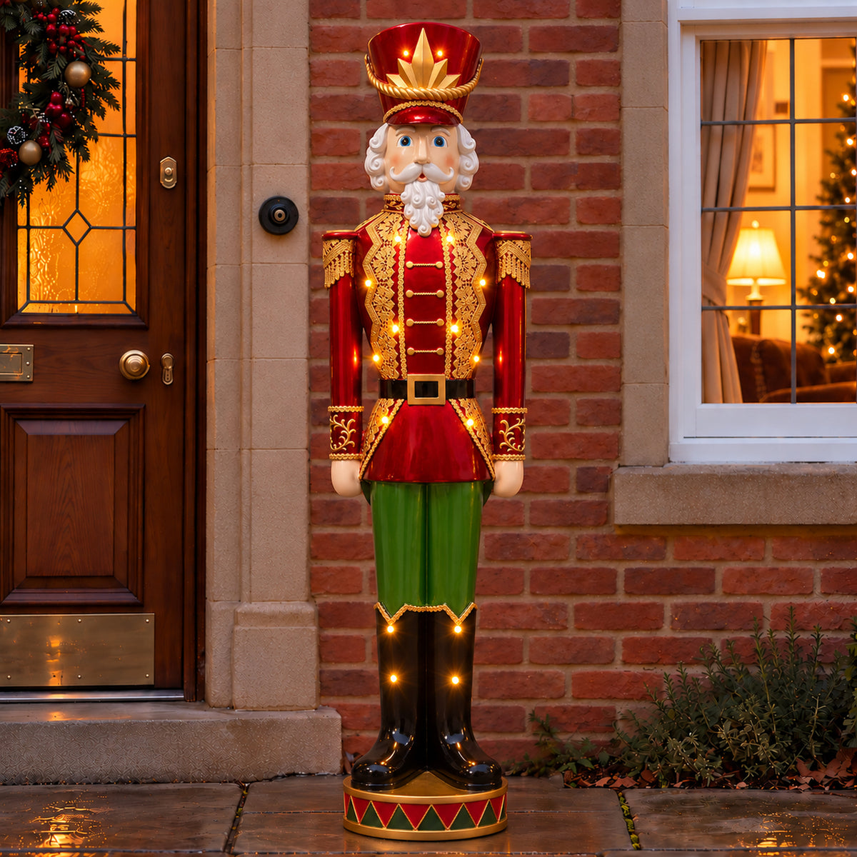 5ft Large Traditional Christmas Nutcracker Soldier - Red and Green with LED Lights