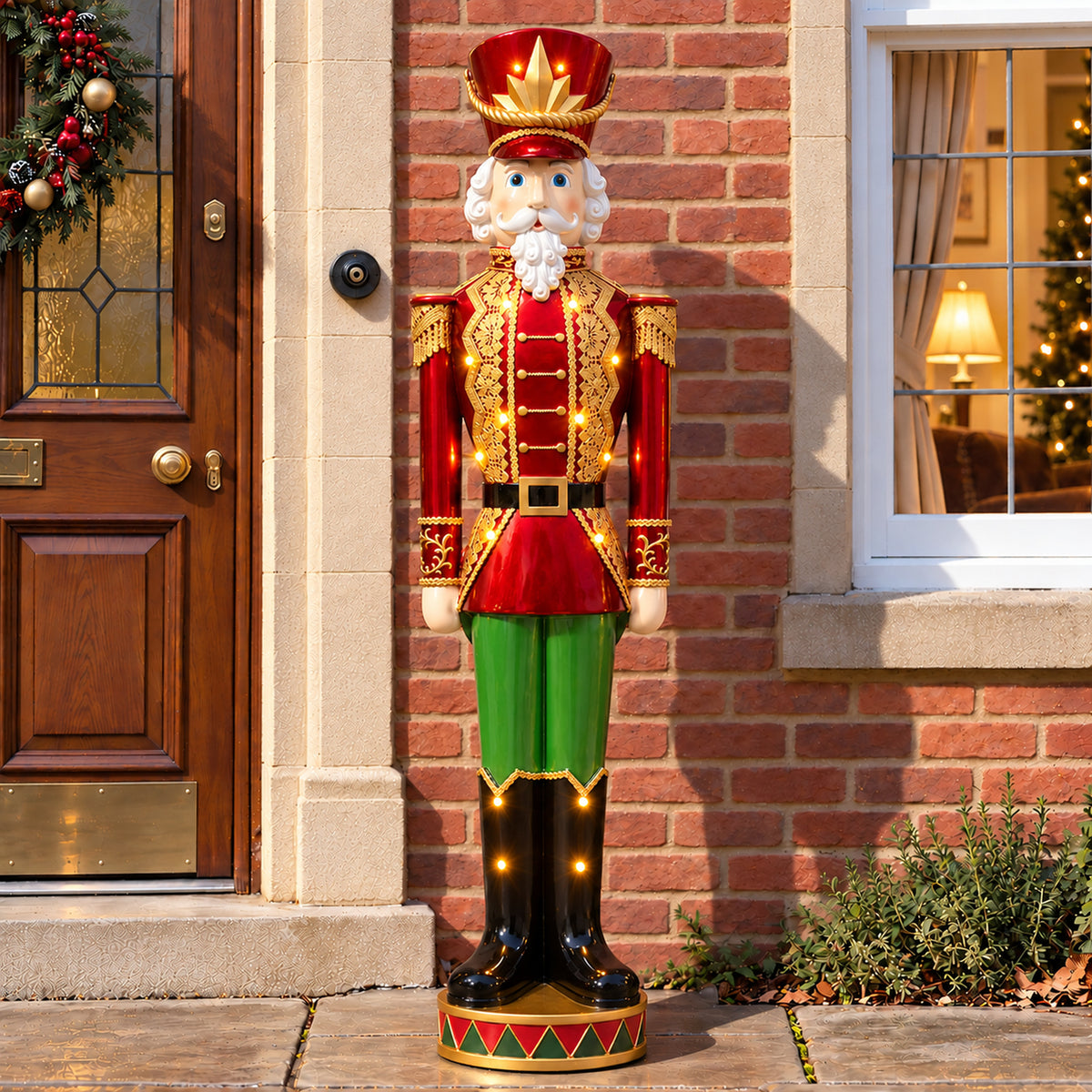 5ft Large Traditional Christmas Nutcracker Soldier - Red and Green with LED Lights