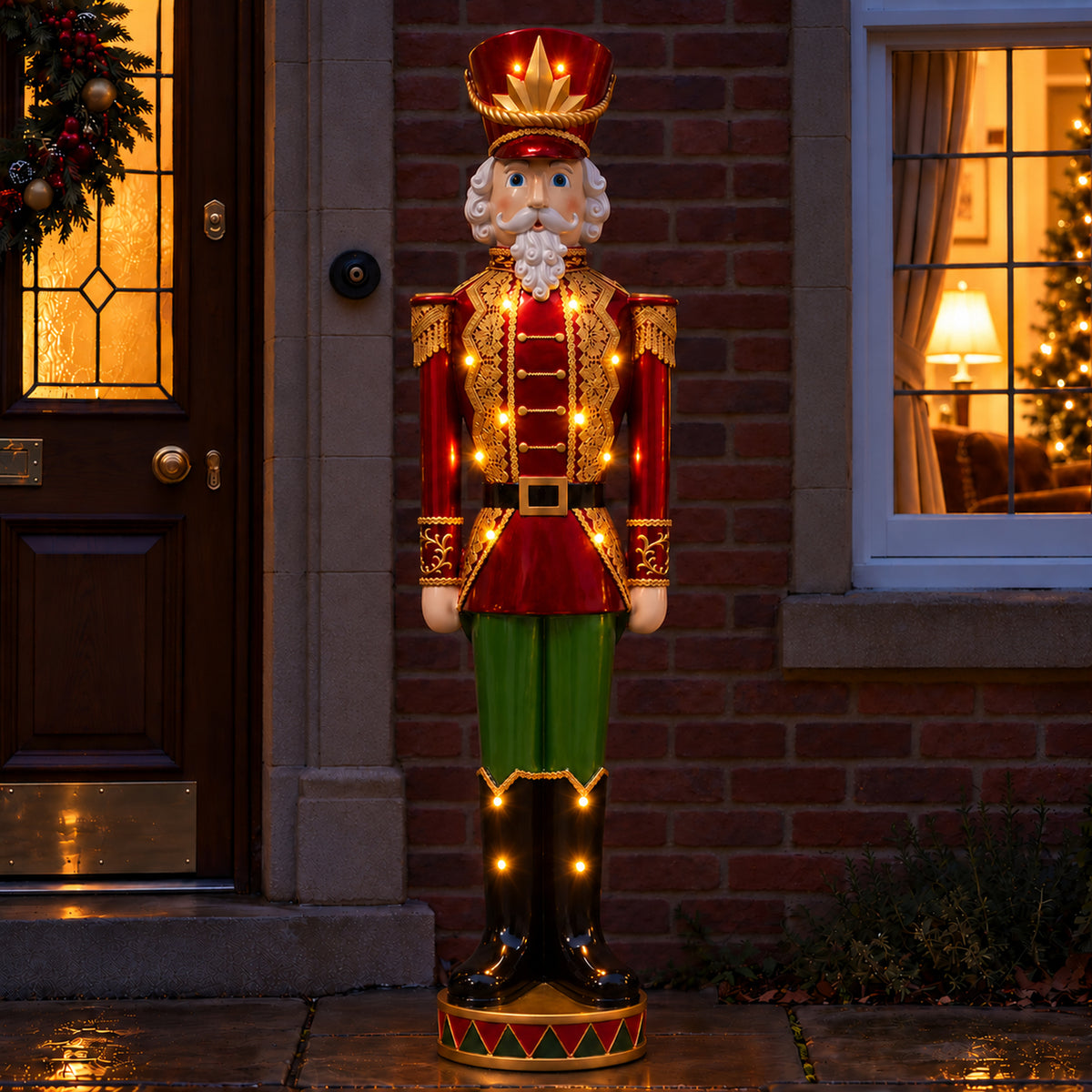 5ft Large Traditional Christmas Nutcracker Soldier - Red and Green with LED Lights
