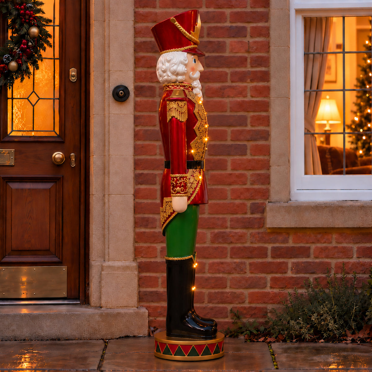 5ft Large Traditional Christmas Nutcracker Soldier - Red and Green with LED Lights