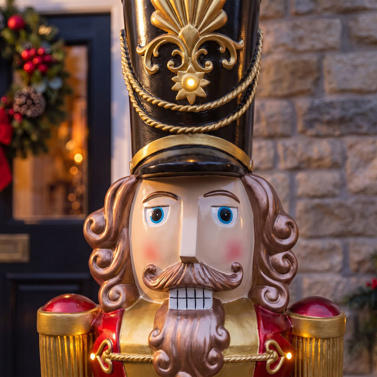 5ft Large Traditional Christmas Nutcracker Soldier - Red, Black and Gold with LED Lights