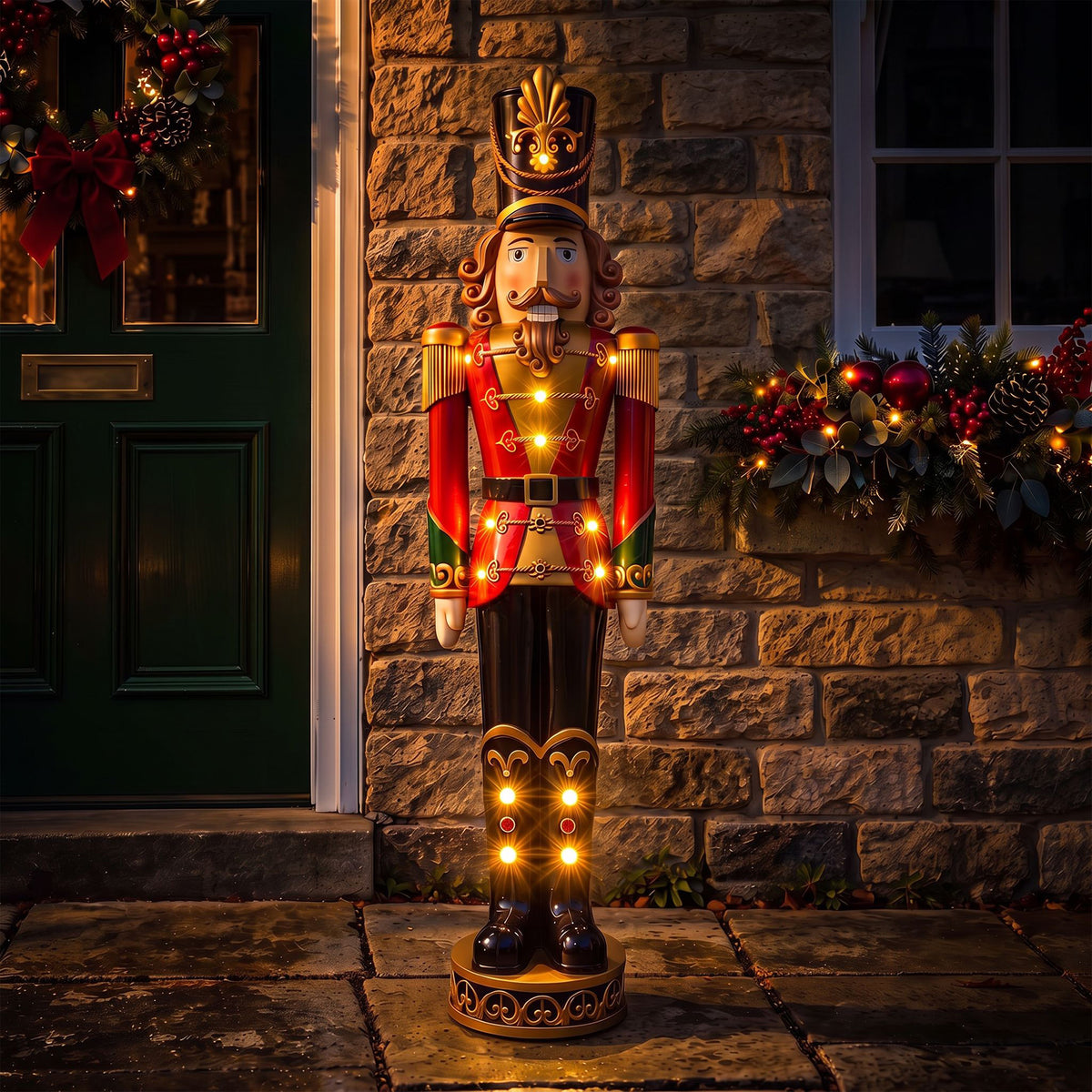 5ft Large Traditional Christmas Nutcracker Soldier - Red, Black and Gold with LED Lights