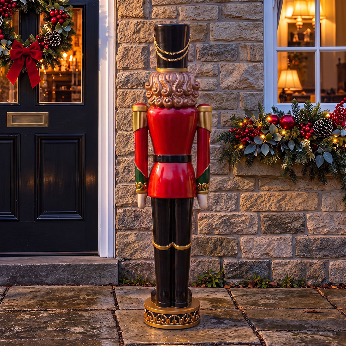 5ft Large Traditional Christmas Nutcracker Soldier - Red, Black and Gold with LED Lights