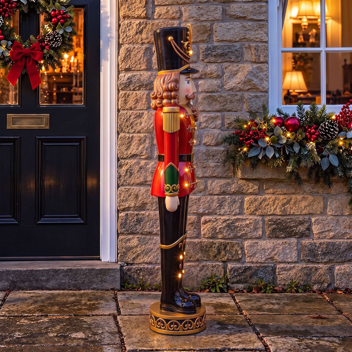 5ft Large Traditional Christmas Nutcracker Soldier - Red, Black and Gold with LED Lights