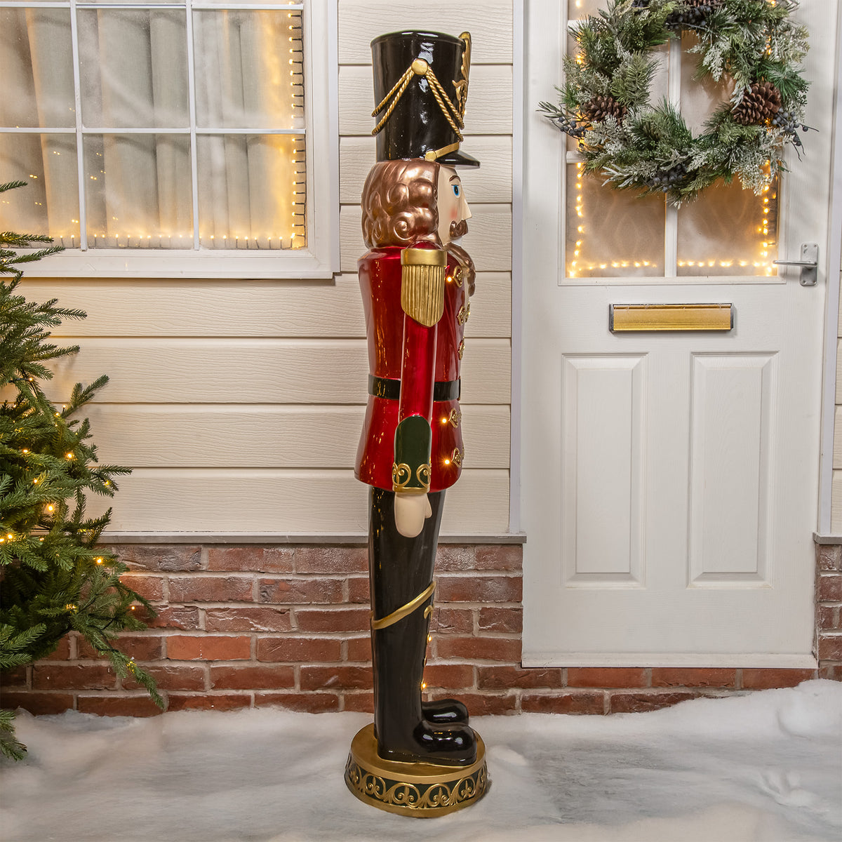 5ft Large Traditional Christmas Nutcracker Soldier - Red, Black and Green with LED Lights