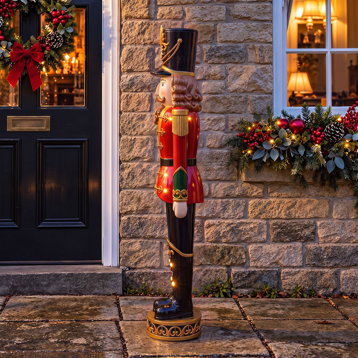 5ft Large Traditional Christmas Nutcracker Soldier - Red, Black and Gold with LED Lights