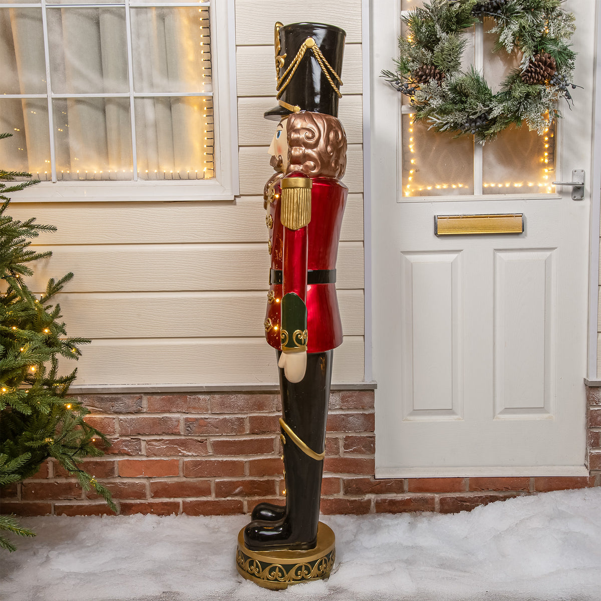 5ft Large Traditional Christmas Nutcracker Soldier - Red, Black and Green with LED Lights