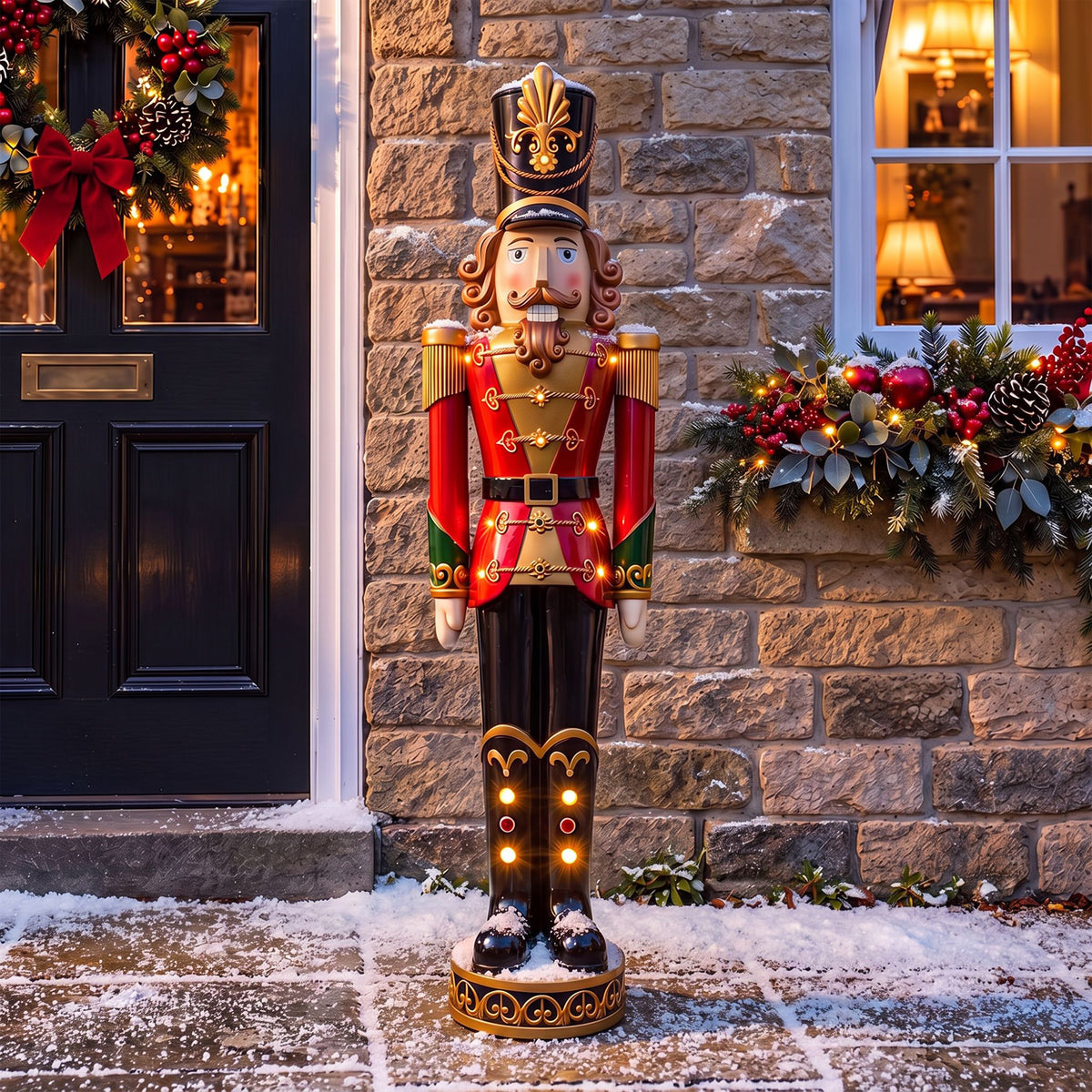 5ft Large Traditional Christmas Nutcracker Soldier - Red, Black and Gold with LED Lights