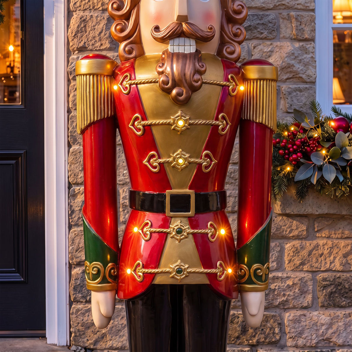 5ft Large Traditional Christmas Nutcracker Soldier - Red, Black and Gold with LED Lights