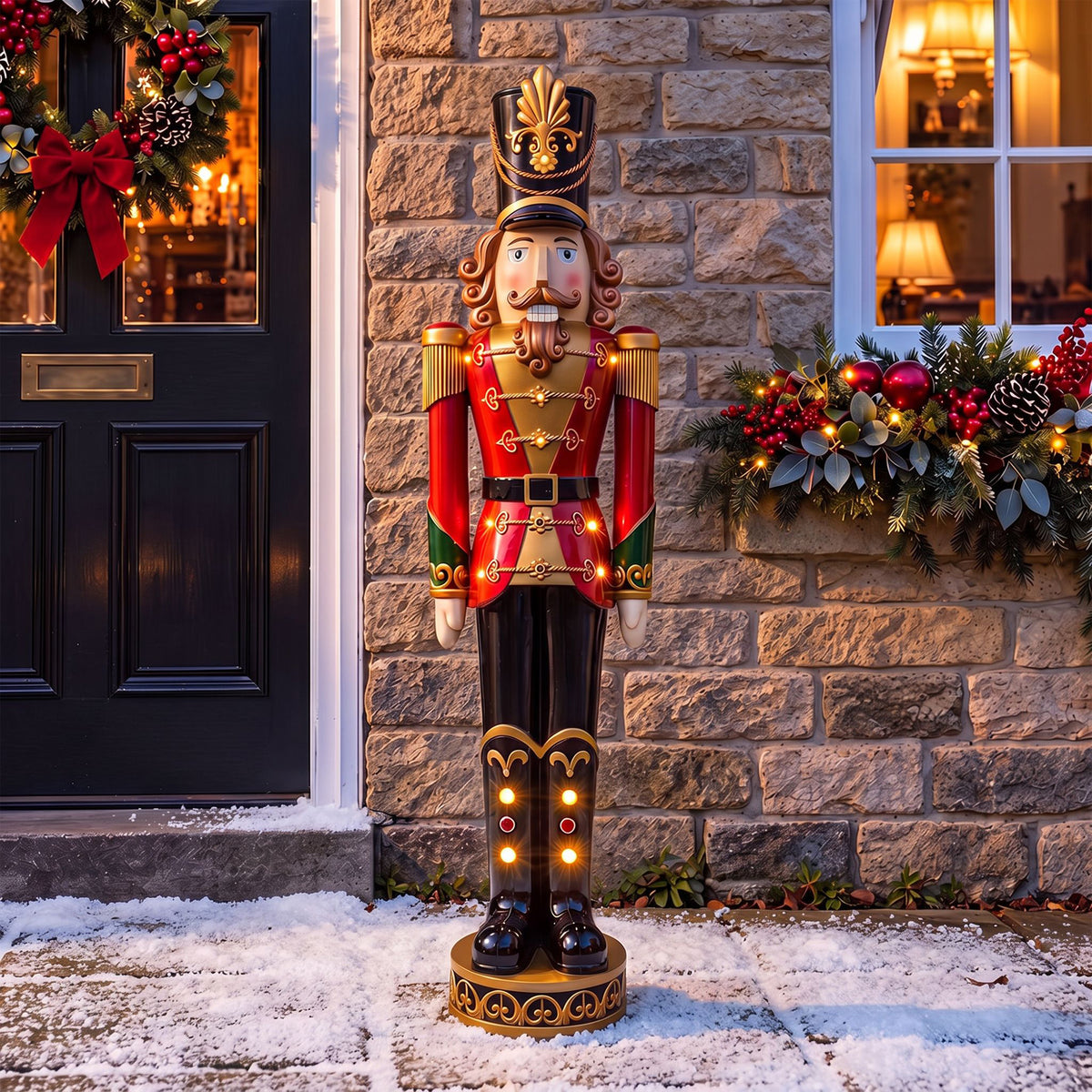 5ft Large Traditional Christmas Nutcracker Soldier - Red, Black and Gold with LED Lights