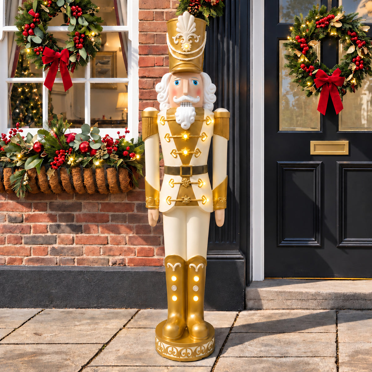 5.5ft Large Traditional Christmas Nutcracker Soldier - Cream and Gold with LED Lights