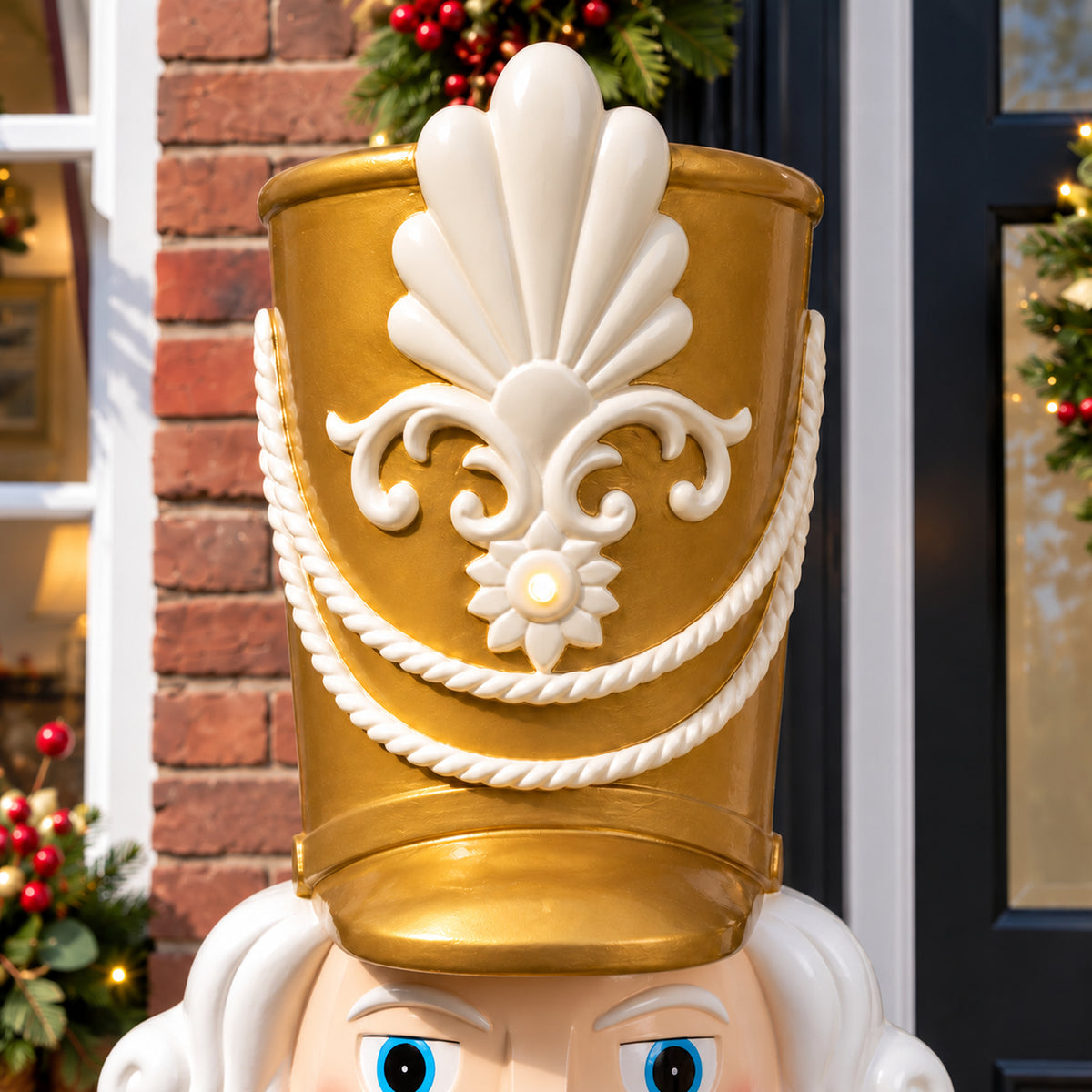 5.5ft Large Traditional Christmas Nutcracker Soldier - Cream and Gold with LED Lights