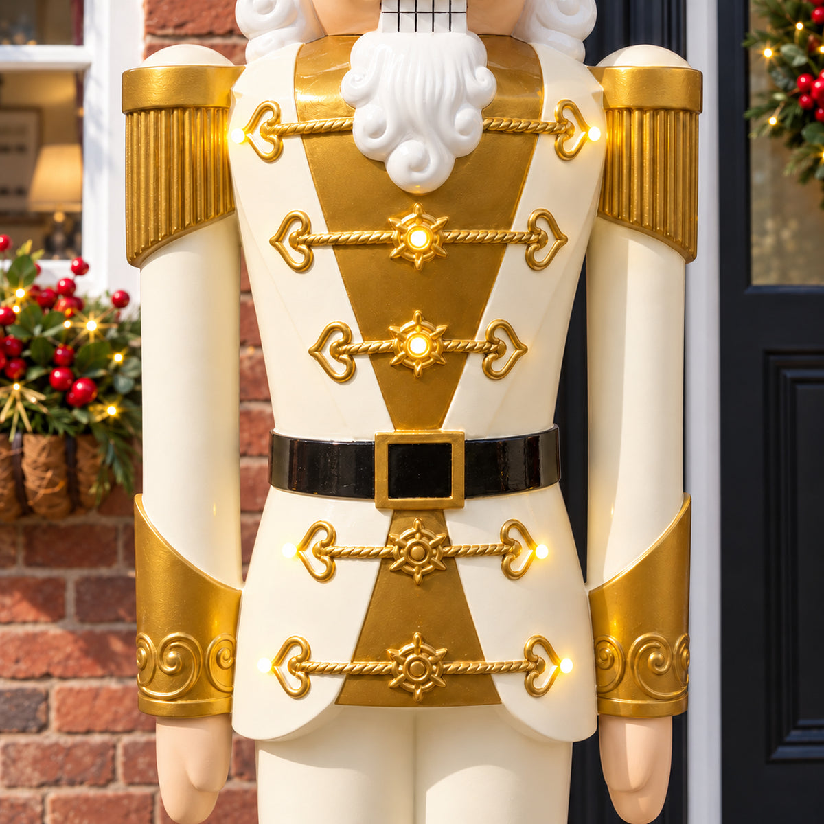 5.5ft Large Traditional Christmas Nutcracker Soldier - Cream and Gold with LED Lights