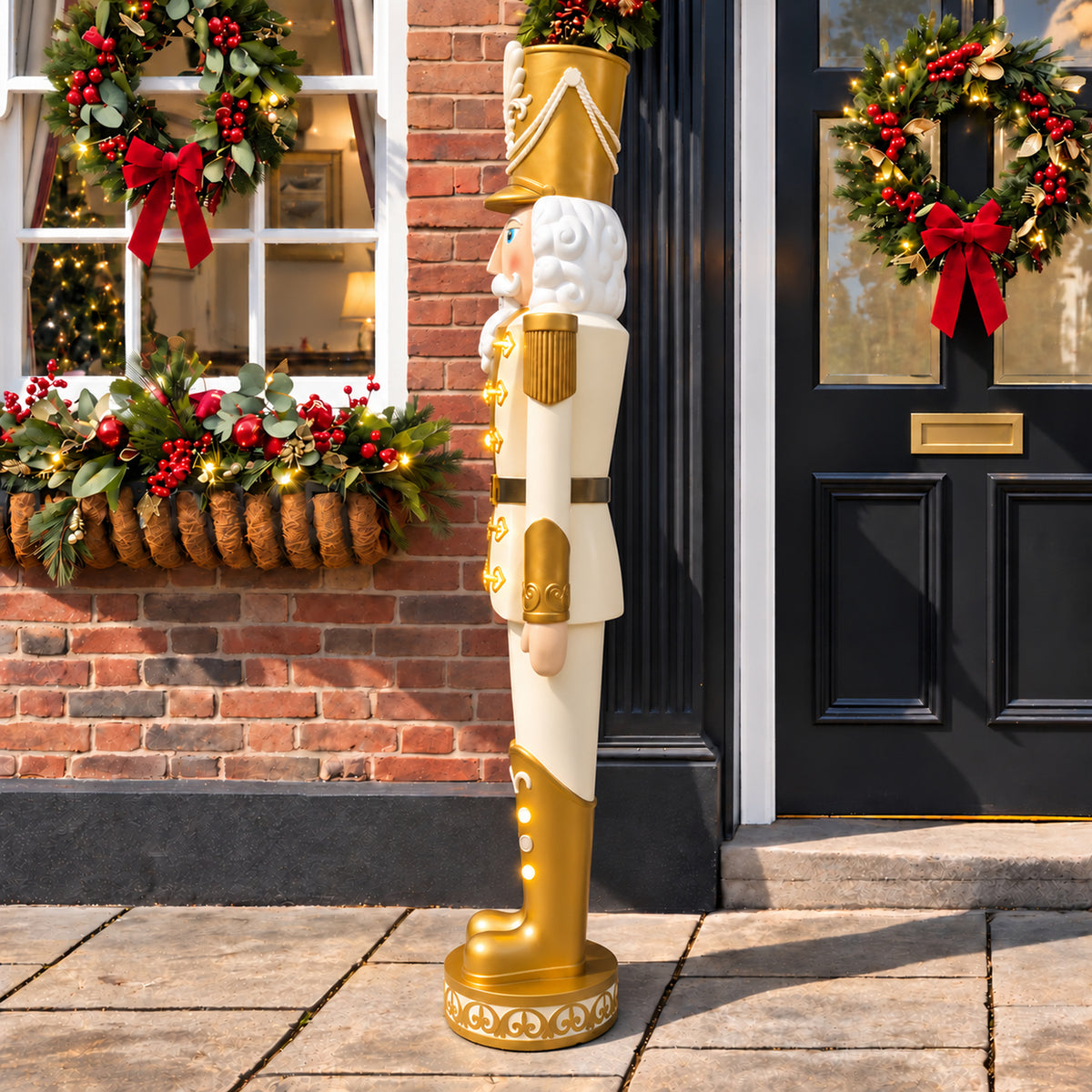 5.5ft Large Traditional Christmas Nutcracker Soldier - Cream and Gold with LED Lights
