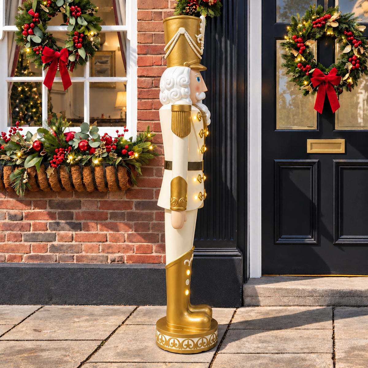 5.5ft Large Traditional Christmas Nutcracker Soldier - Cream and Gold with LED Lights