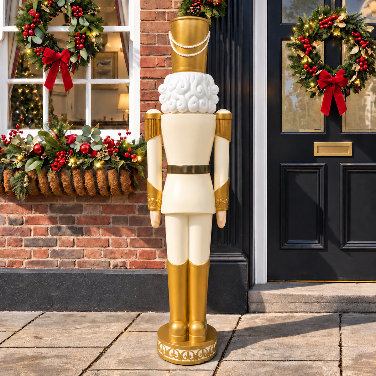 5.5ft Large Traditional Christmas Nutcracker Soldier - Cream and Gold with LED Lights