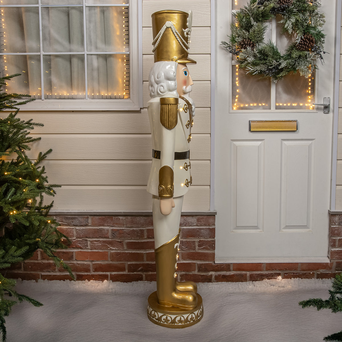 5.5ft Large Traditional Christmas Nutcracker Soldier - Cream and Gold with LED Lights