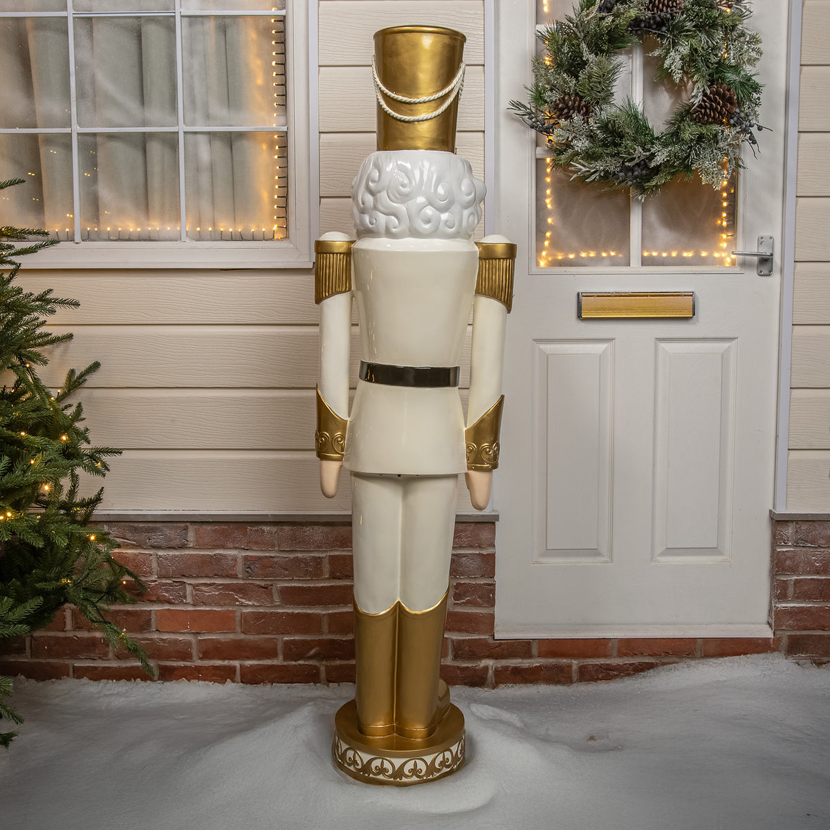 5.5ft Large Traditional Christmas Nutcracker Soldier - Cream and Gold with LED Lights