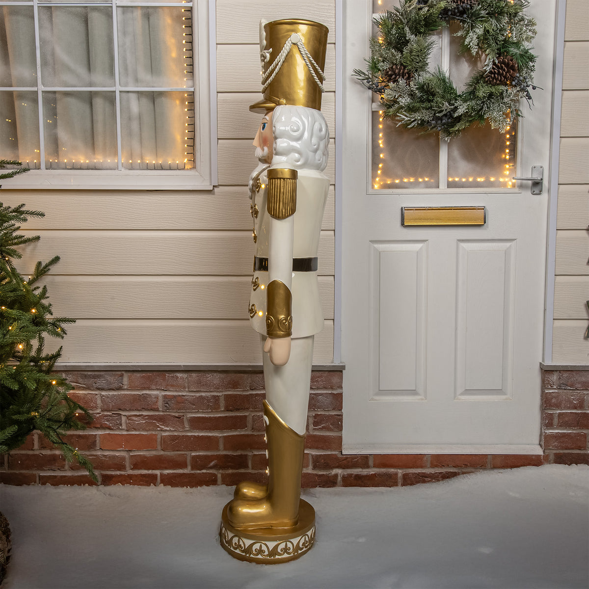 5.5ft Large Traditional Christmas Nutcracker Soldier - Cream and Gold with LED Lights