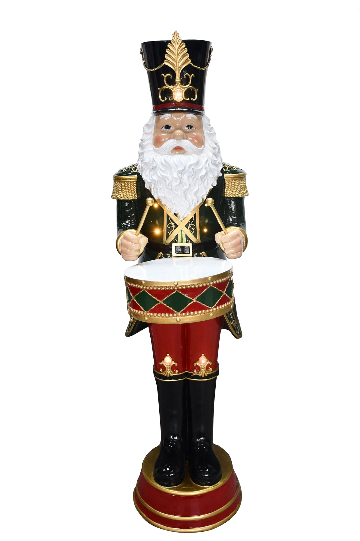 4.5ft Traditional Christmas Nutcracker Santa Drummer Green with LED Lights