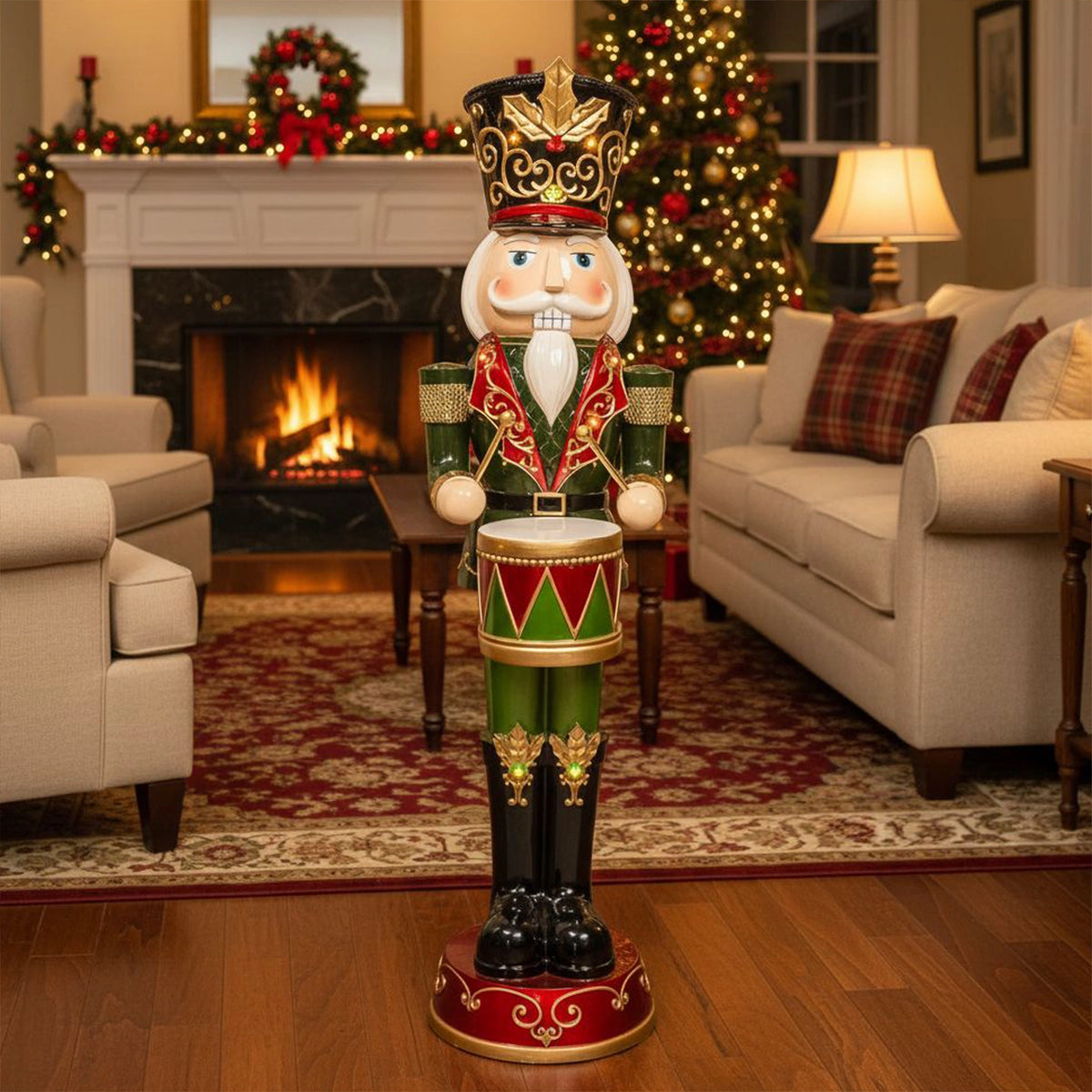 4ft Large Traditional Christmas Nutcracker Soldier Drummer Red and Green with LED Lights