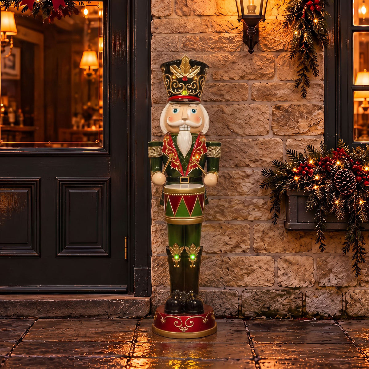 4ft Large Traditional Christmas Nutcracker Soldier Drummer Red and Green with LED Lights
