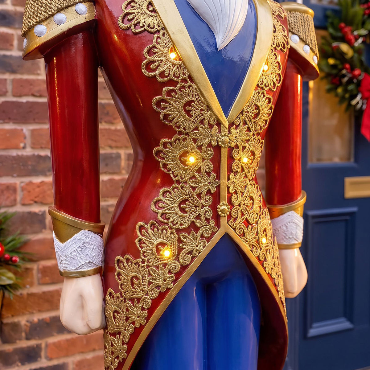 6ft Extra Large Traditional Christmas Nutcracker King - Red, Blue and Cream with LED Lights